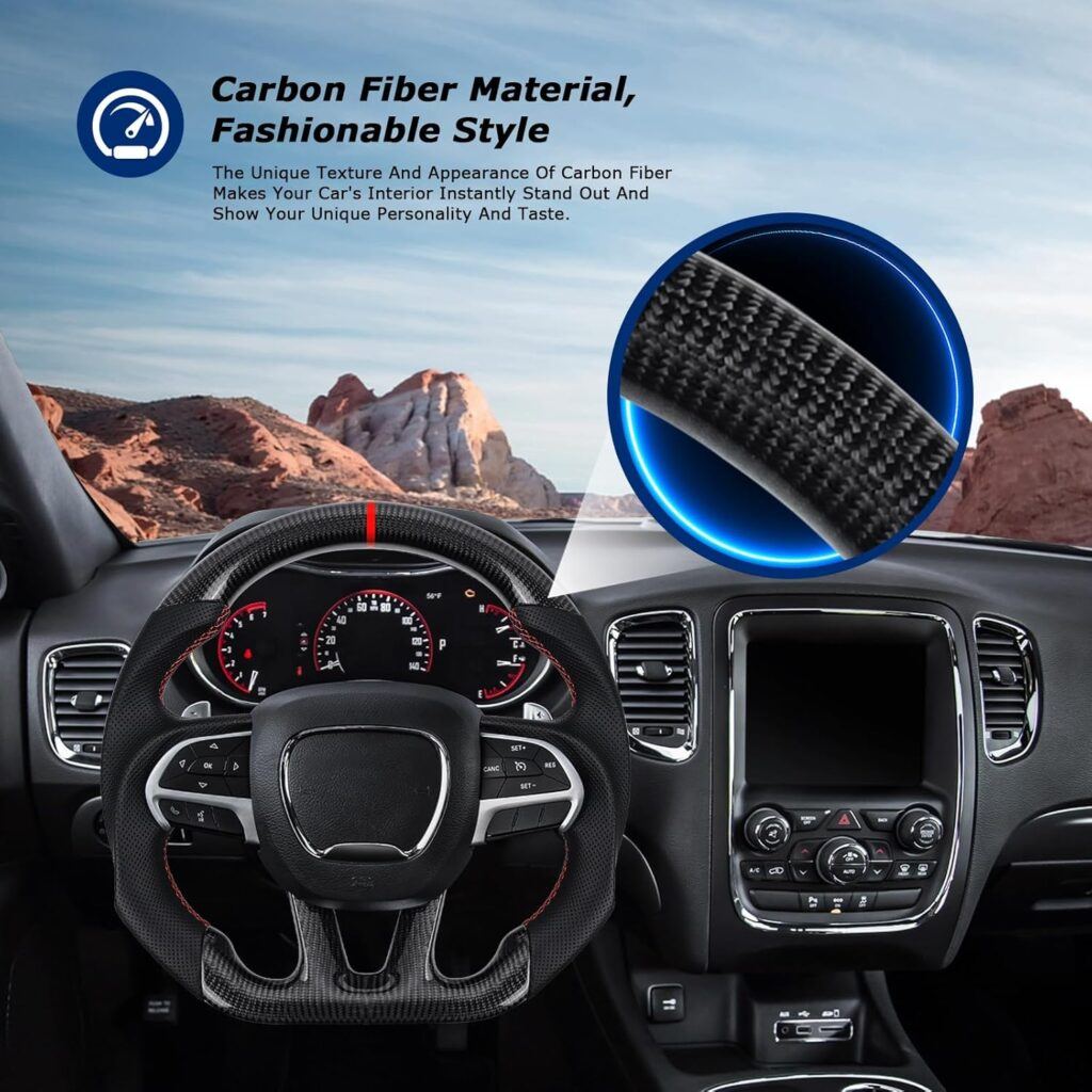 VOONKE Real Carbon Fiber Steering Wheel For Dodge Charger/Challenger/Durango/Jeep Grand Cherokee