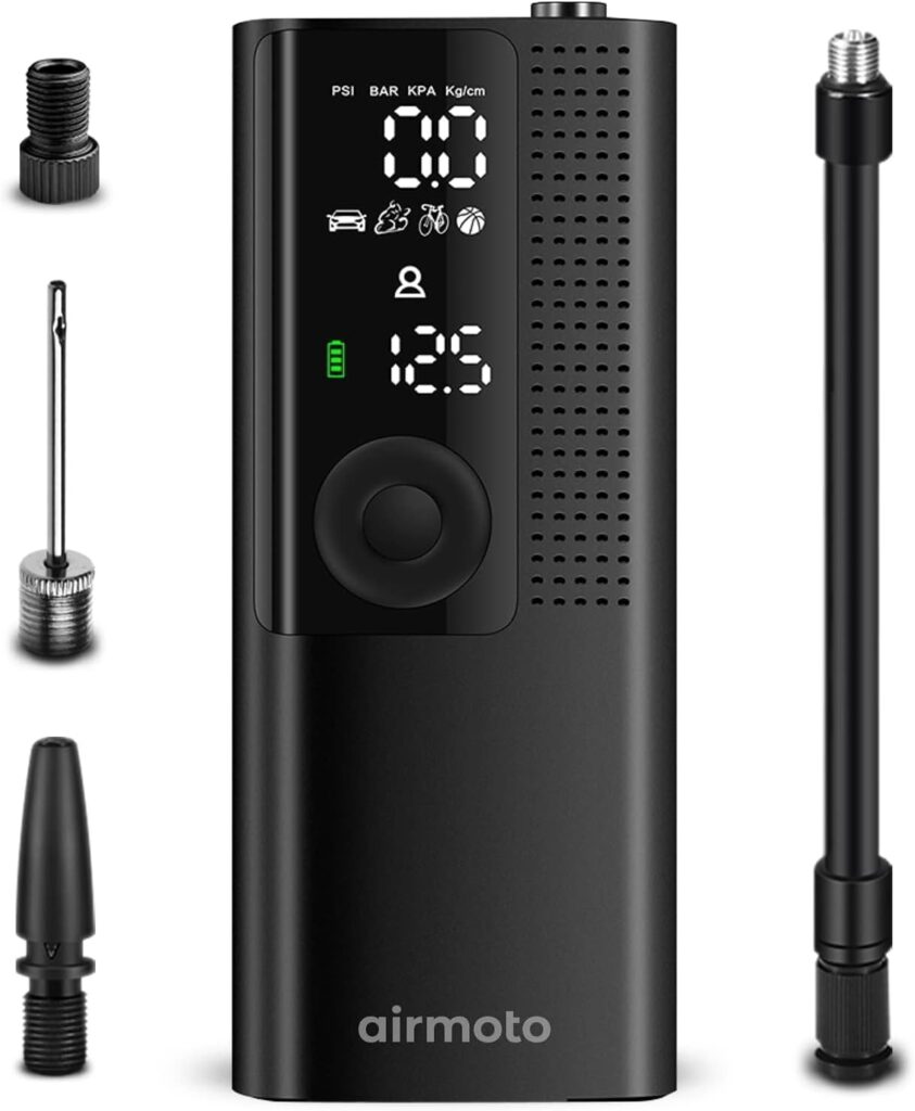 Airmoto Tire Inflator Portable Air Compressor - Air Pump for Car Tires with Tire Pressure Gauge