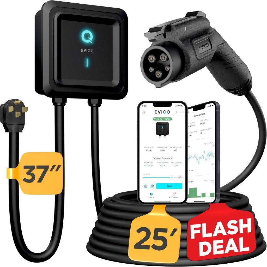 EVIQO Level 2 EV Charger - 48 Amp EV Charger Level 2, 240V Electric Vehicle Charging Stations,